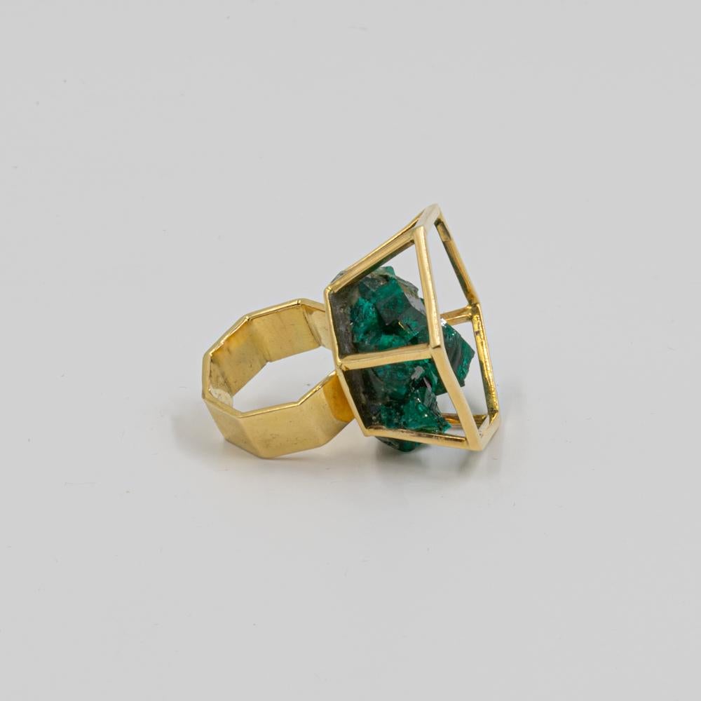 Modernist Jean Vendome Dioptase Geode and Gold Ring For Sale