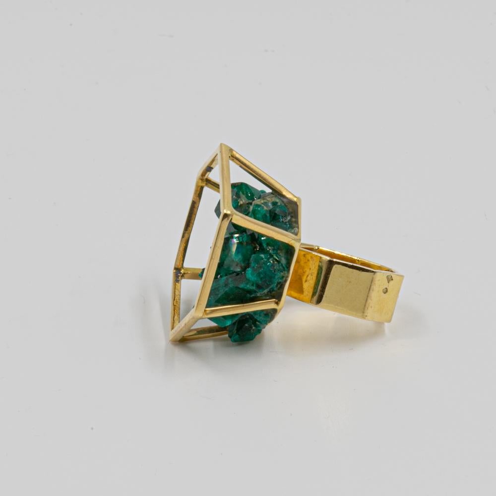 Octagon Cut Jean Vendome Dioptase Geode and Gold Ring For Sale