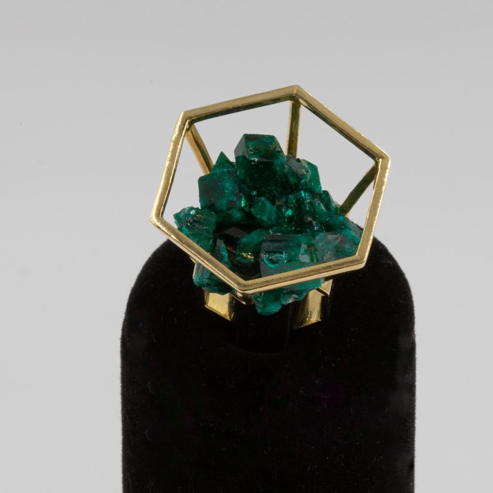 Women's or Men's Jean Vendome Dioptase Geode and Gold Ring For Sale