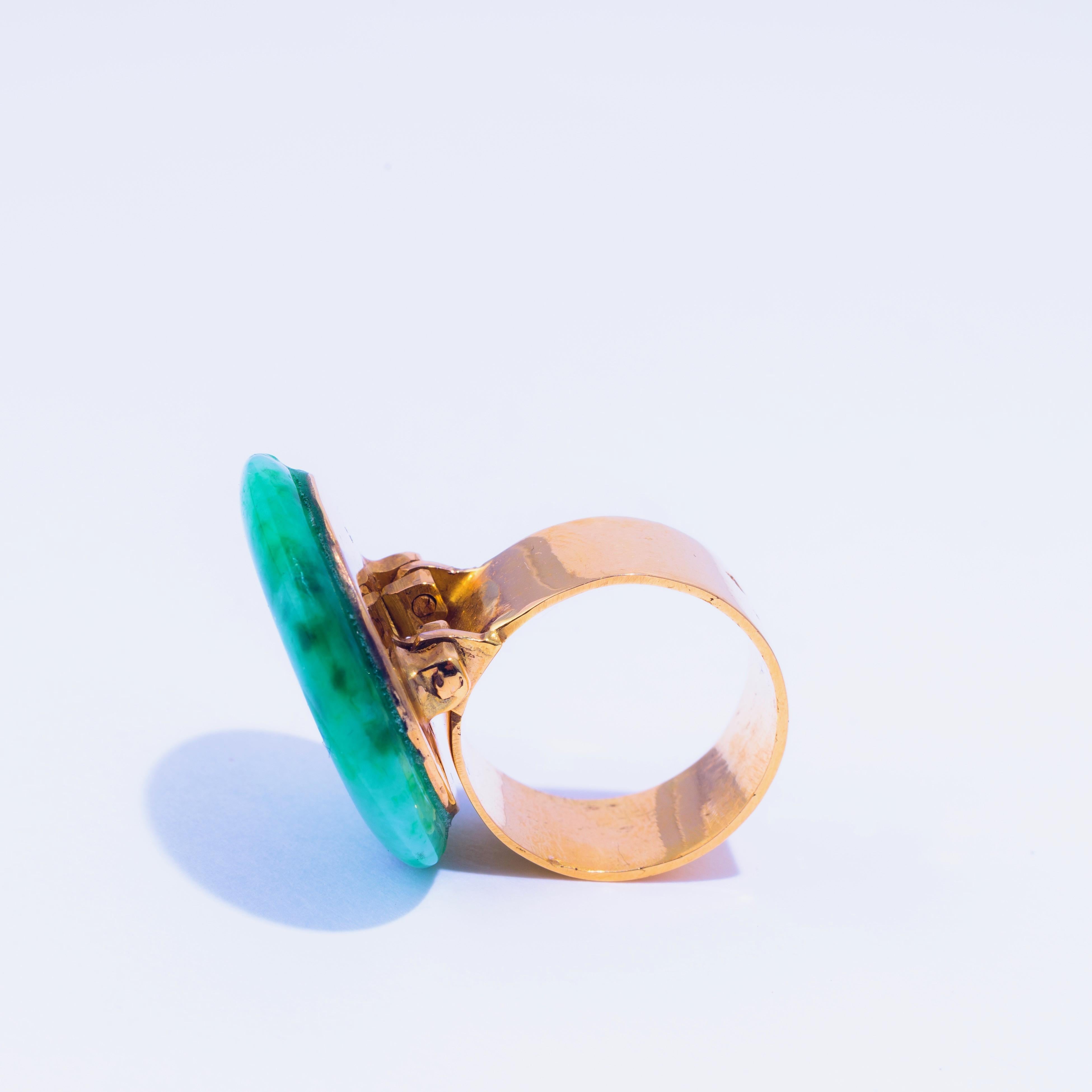 Women's Jean Vendome Jade Bi Disc Gold Ring  For Sale
