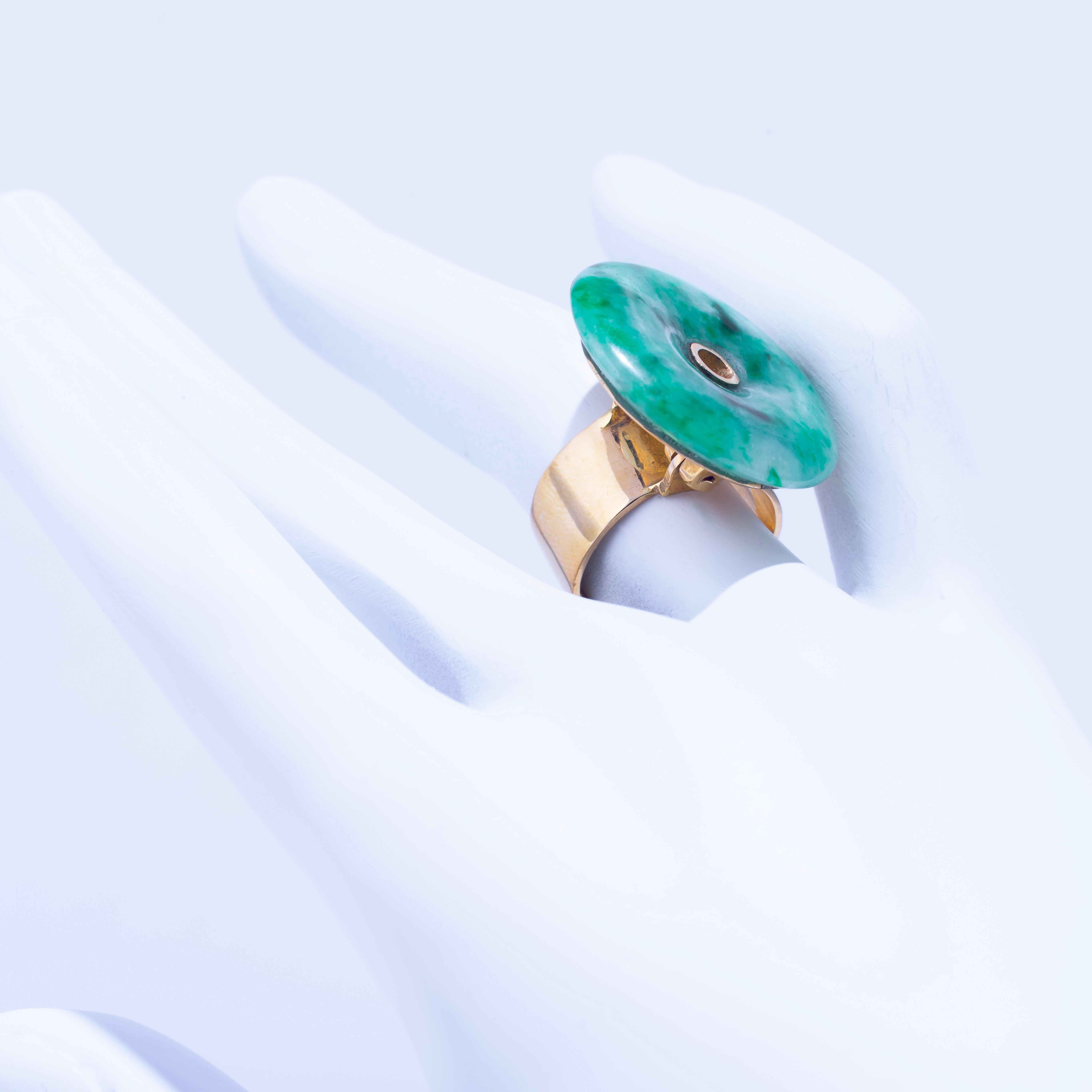 Jean Vendome Jade Bi Disc Gold Ring  For Sale 1