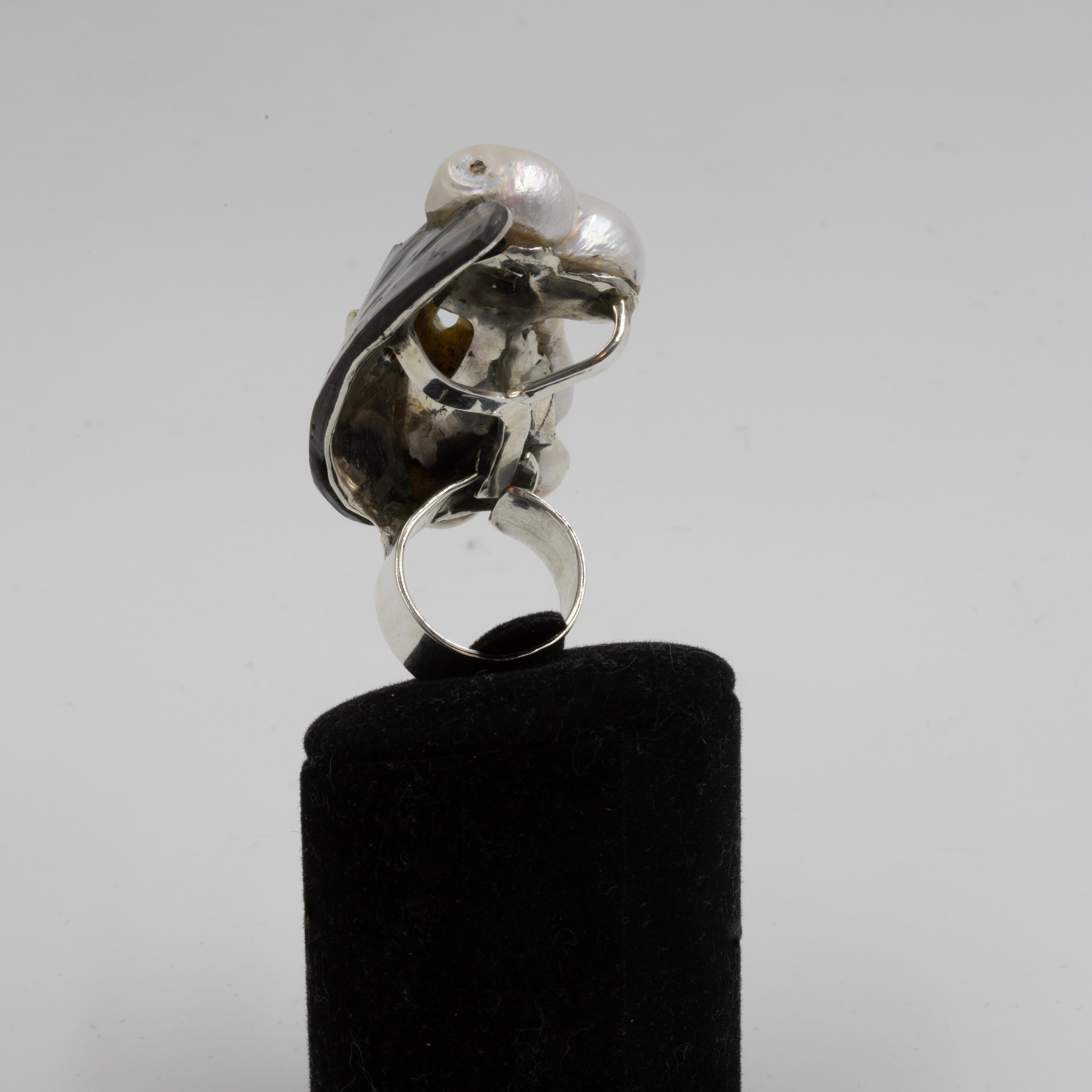 Set aus Anhängern, Ohrringen, Ringen aus Silber, Gold und Perlen von Jean Vendome  im Angebot 6