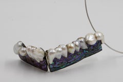 Jean Vendome Silver, Gold and Pearls Jewellery set of Pendant, Earrings, Ring