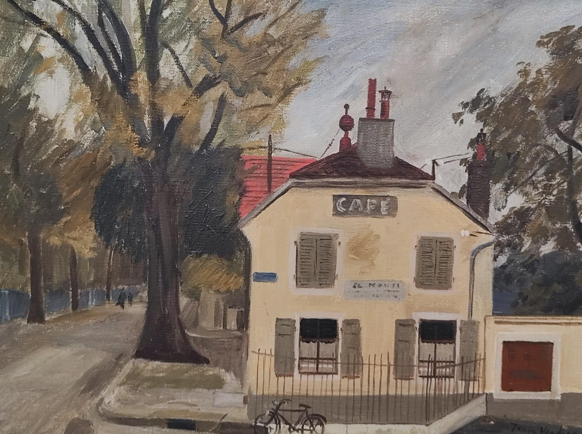 Landscape Painting Jean Verdier - Café Monti, Chêne-Bourg Geneva