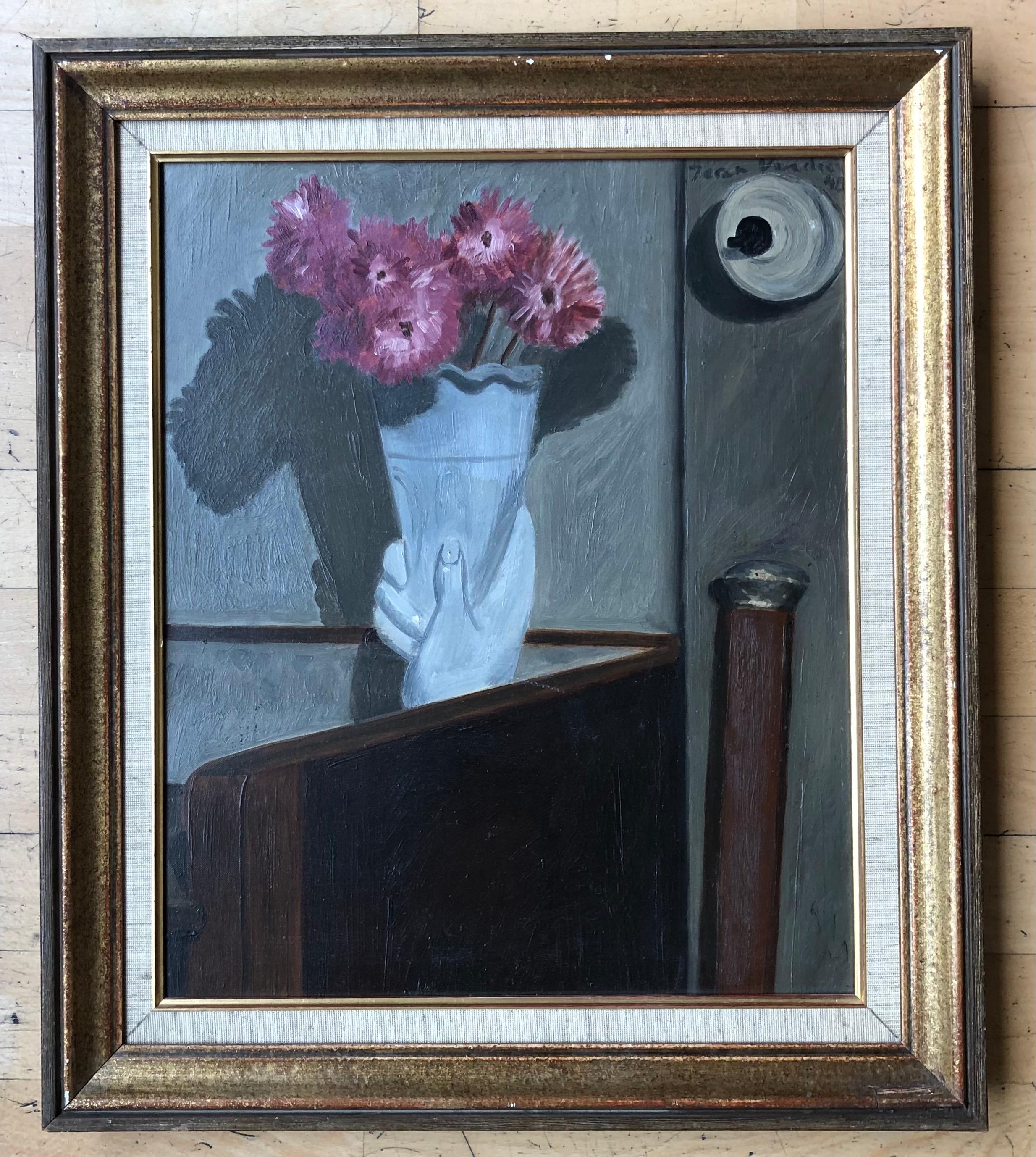 Ramo de rosas y bastón con pomo de plata - Painting de Jean Verdier