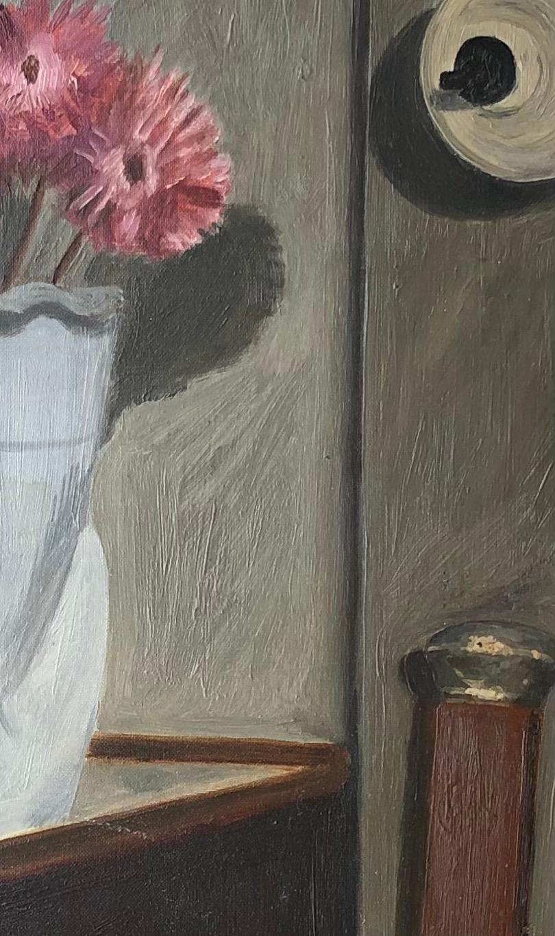 Ramo de rosas y bastón con pomo de plata - Still-Life Painting Plata de Jean Verdier