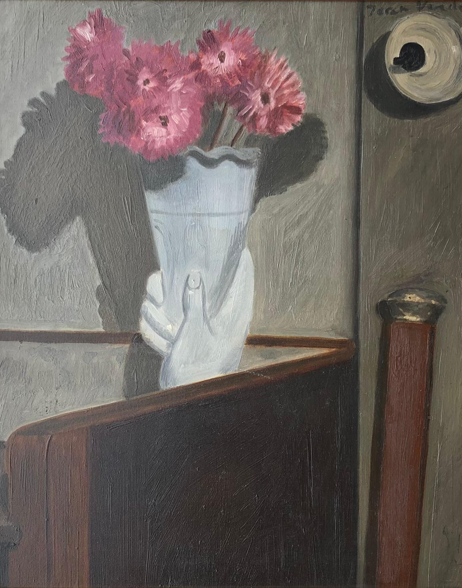 Still-Life Painting de Jean Verdier - Ramo de rosas y bastón con pomo de plata