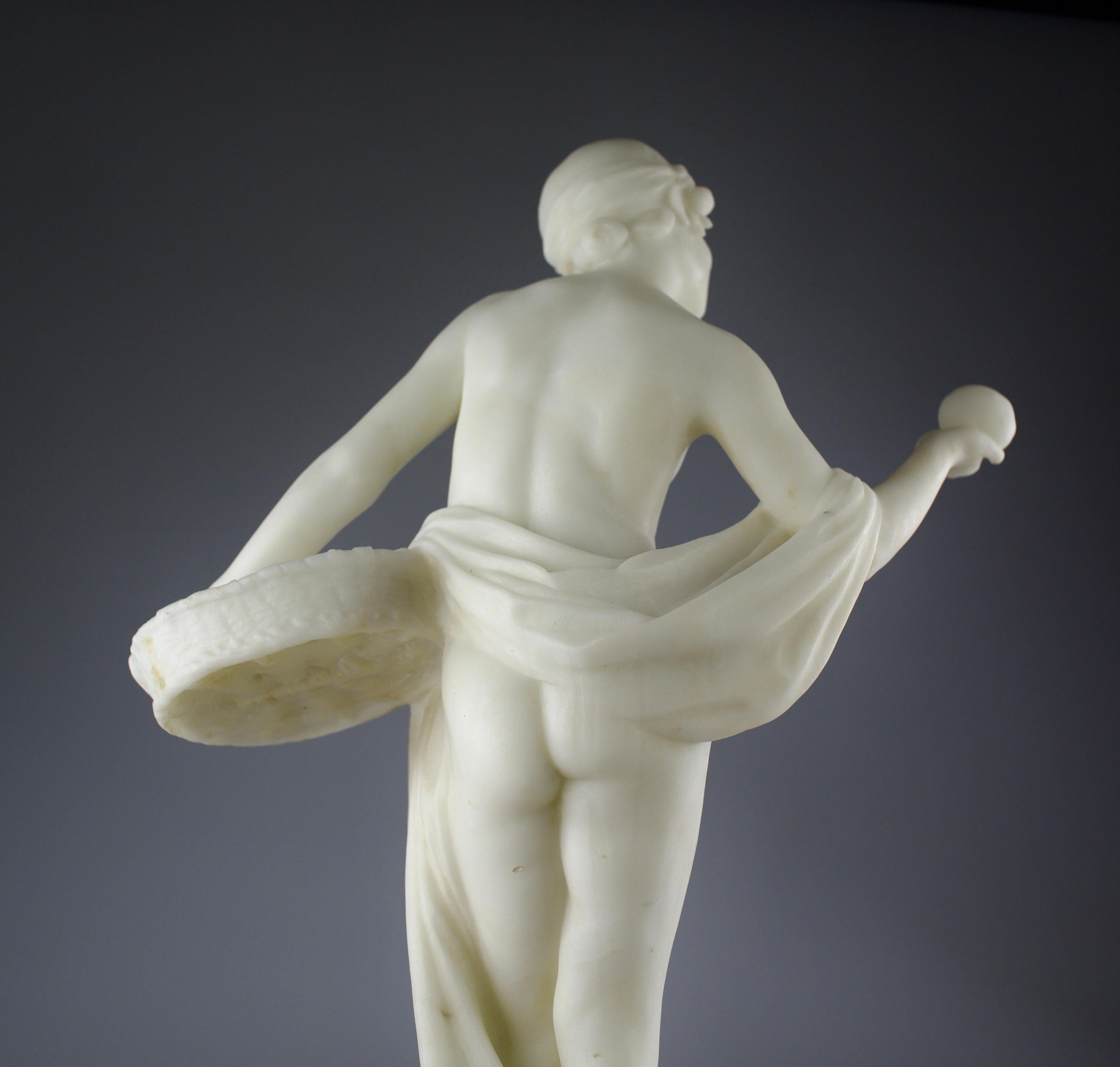 Jean Verschneider, Mädchen und der goldene Apfel, Marmorskulptur, Art déco, 1920er Jahre im Angebot 7