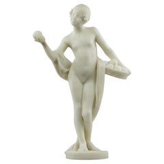 Jean Verschneider, Escultura de mármol "La niña y la manzana de oro", Art Déco Años 20