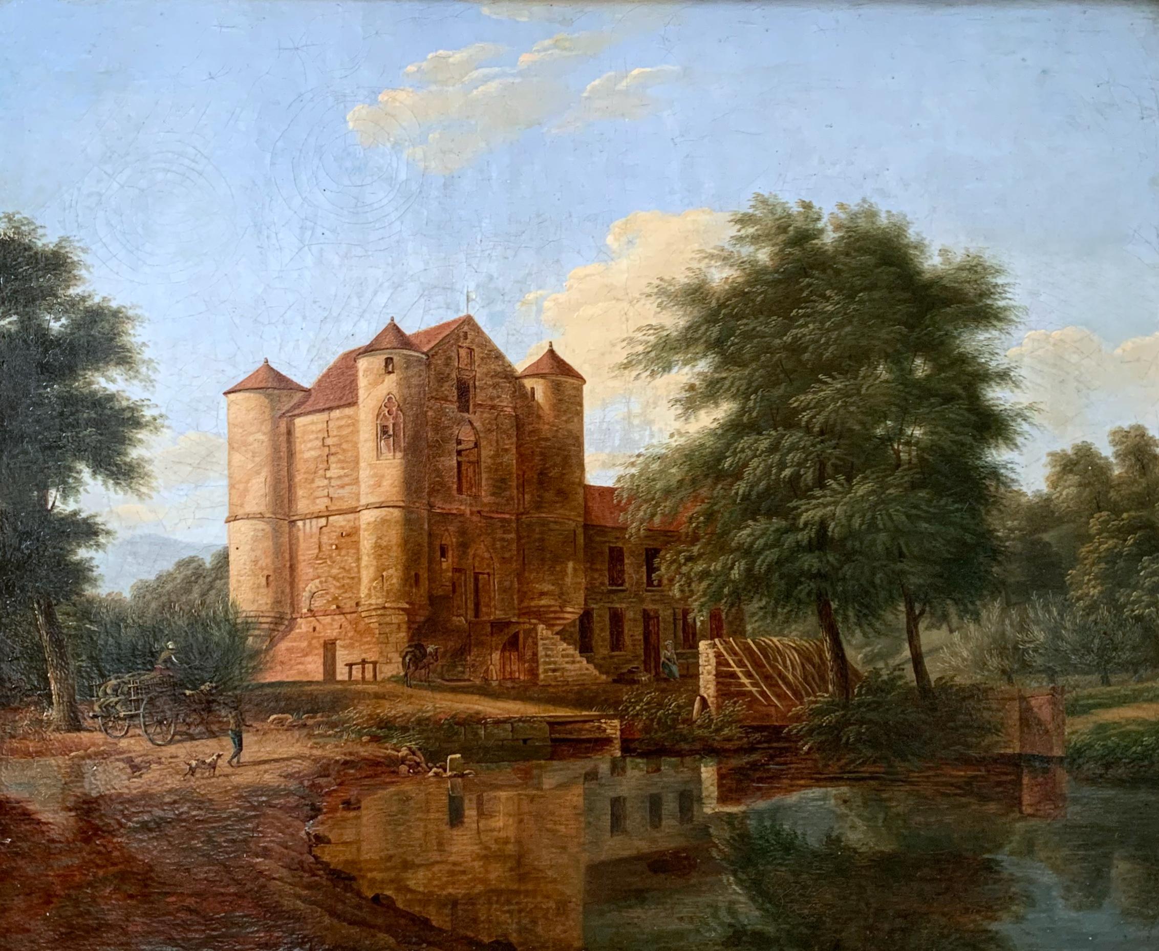 Vue du Château de la Reine Blanche, Coye-la-Forêt (Début XIXe siècle) – Painting von Jean-Victor Bertin