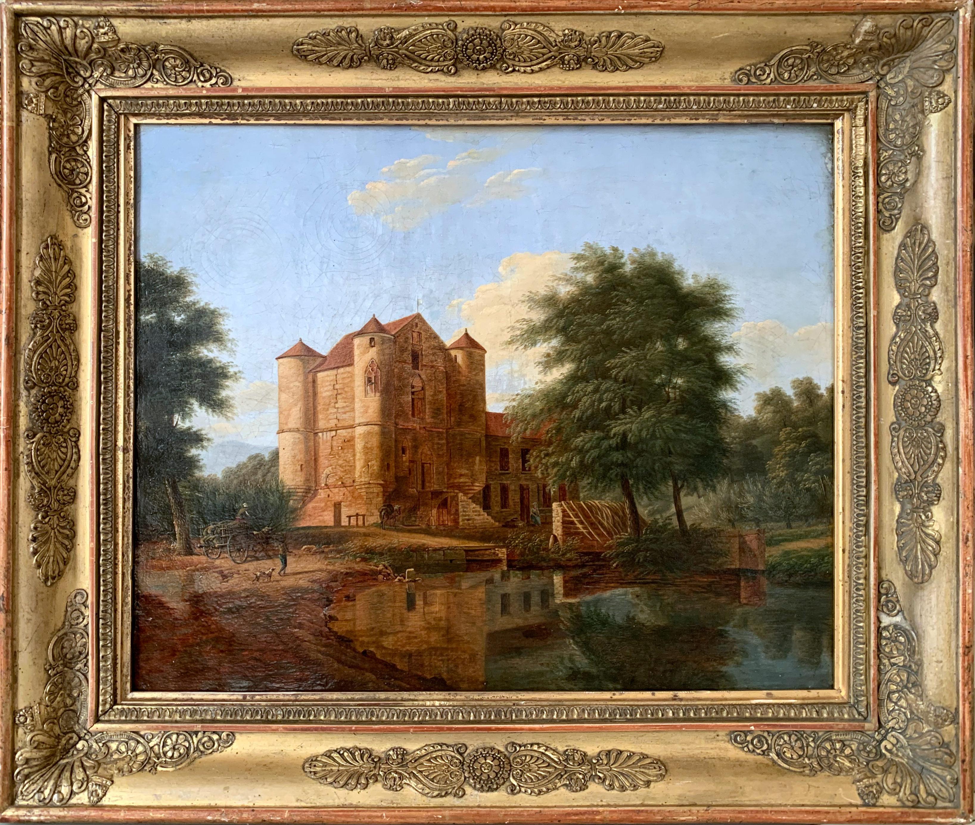 Jean-Victor Bertin Landscape Painting – Vue du Château de la Reine Blanche, Coye-la-Forêt (Début XIXe siècle)