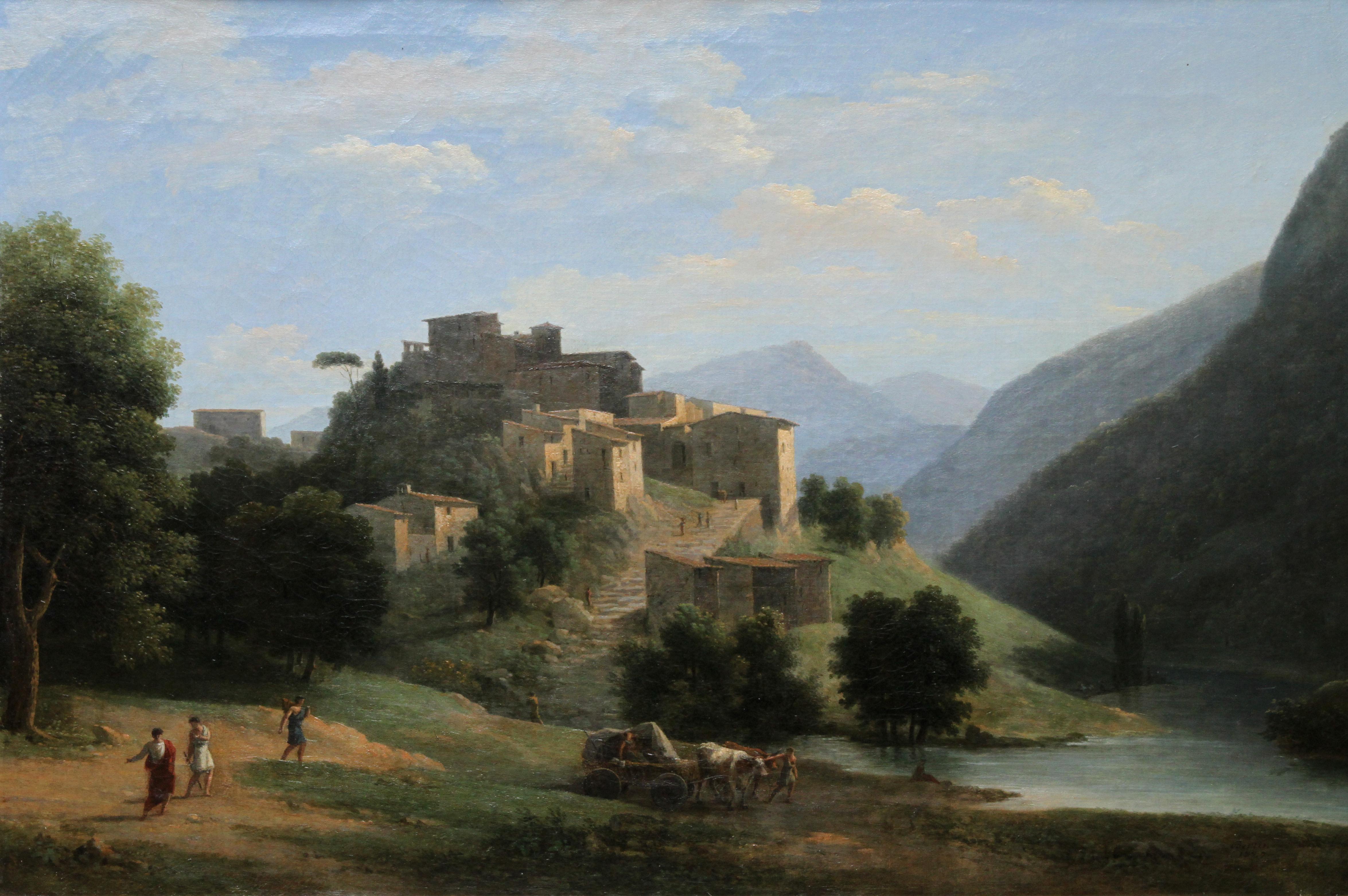 Italienische Berglandschaft mit Flussmuster  Französische neoklassizistische Kunst des 19. Jahrhunderts  – Painting von Jean Victor Bertin 