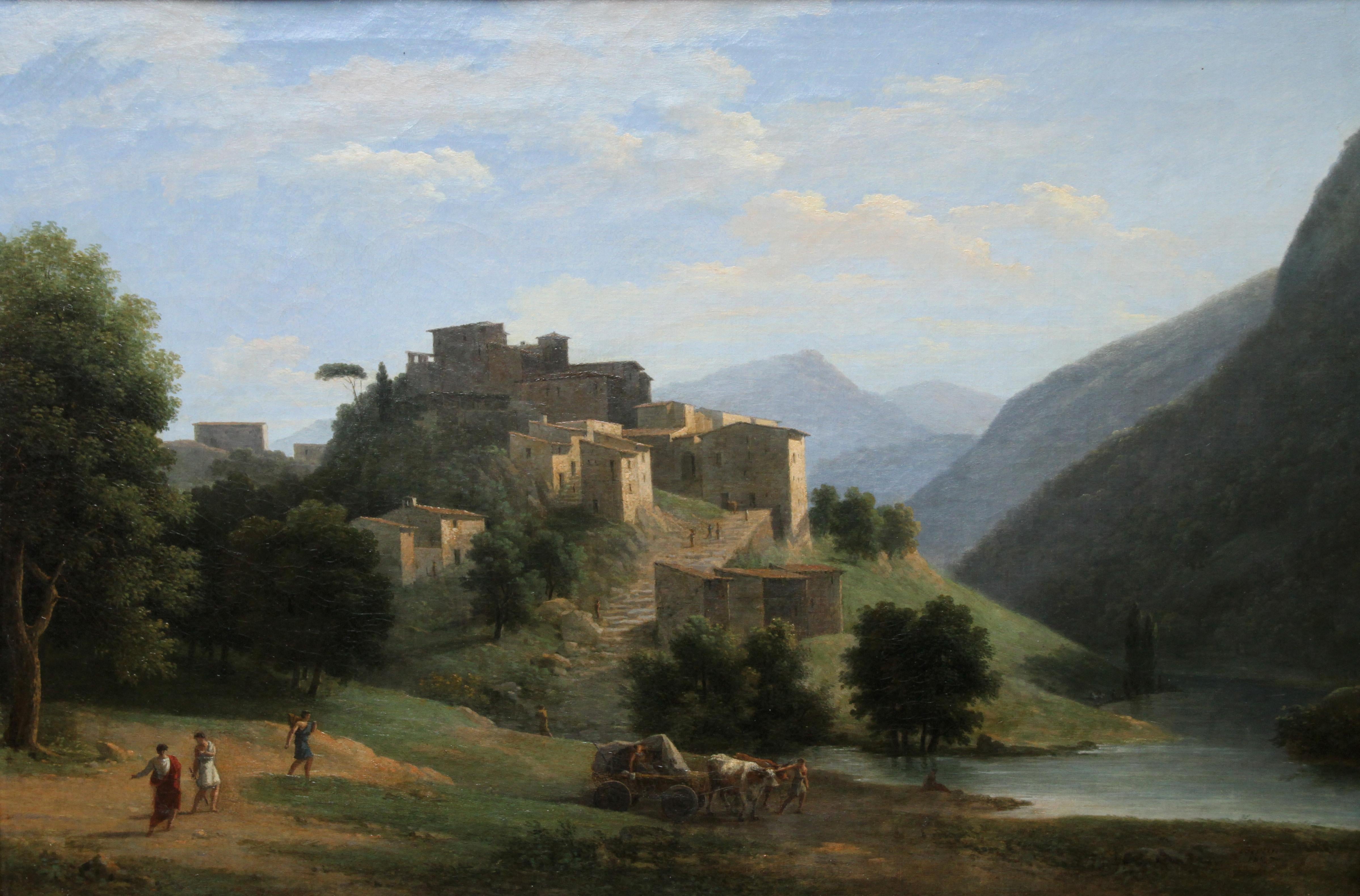 Italienische Berglandschaft mit Flussmuster  Französische neoklassizistische Kunst des 19. Jahrhunderts  (Alte Meister), Painting, von Jean Victor Bertin 