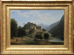 Antique Italian Mountainous River Landscape  - French 19th Century Neo Classical art 