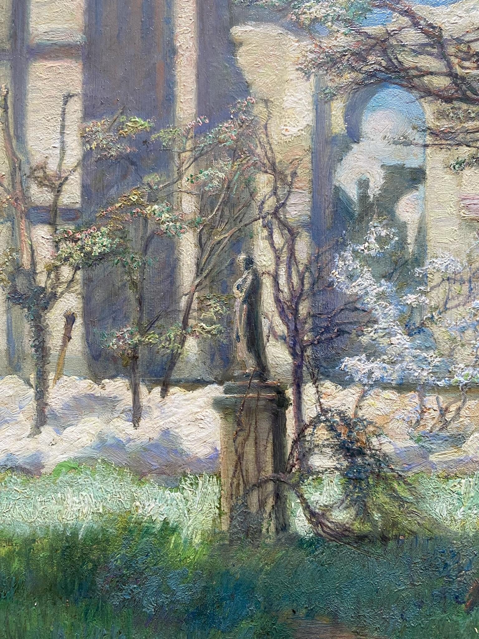 Symbolistische Erneuerung, Frühling nach Wa: Blühende Bäume in der Nähe einer verfallenen Abtei – Painting von Jean Victor Foussier
