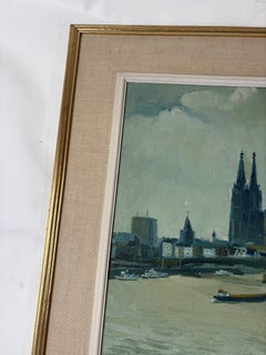 Jean Vilers (Belgian, 20th C) Mid-Century Oil Painting of the Cologne Harbor