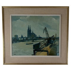 Jean Vilers (Belgian, 20th C) Mid-Century Oil Painting of the Cologne Harbor