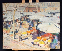 Market Day in Nice Cours Saleya South of France Large Impressionist Oil