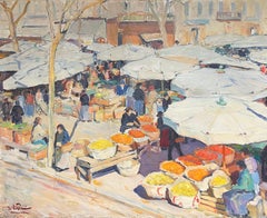 Market Day in Nice Cours Saleya South of France Large Impressionist Oil