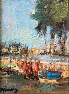 French Expressionist Ecole de Paris Oil Painting Boats on French Riviera