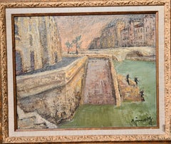 La Grande Bourdon, L'ile St Louis, Paris. Huile sur toile du milieu du siècle dernier.