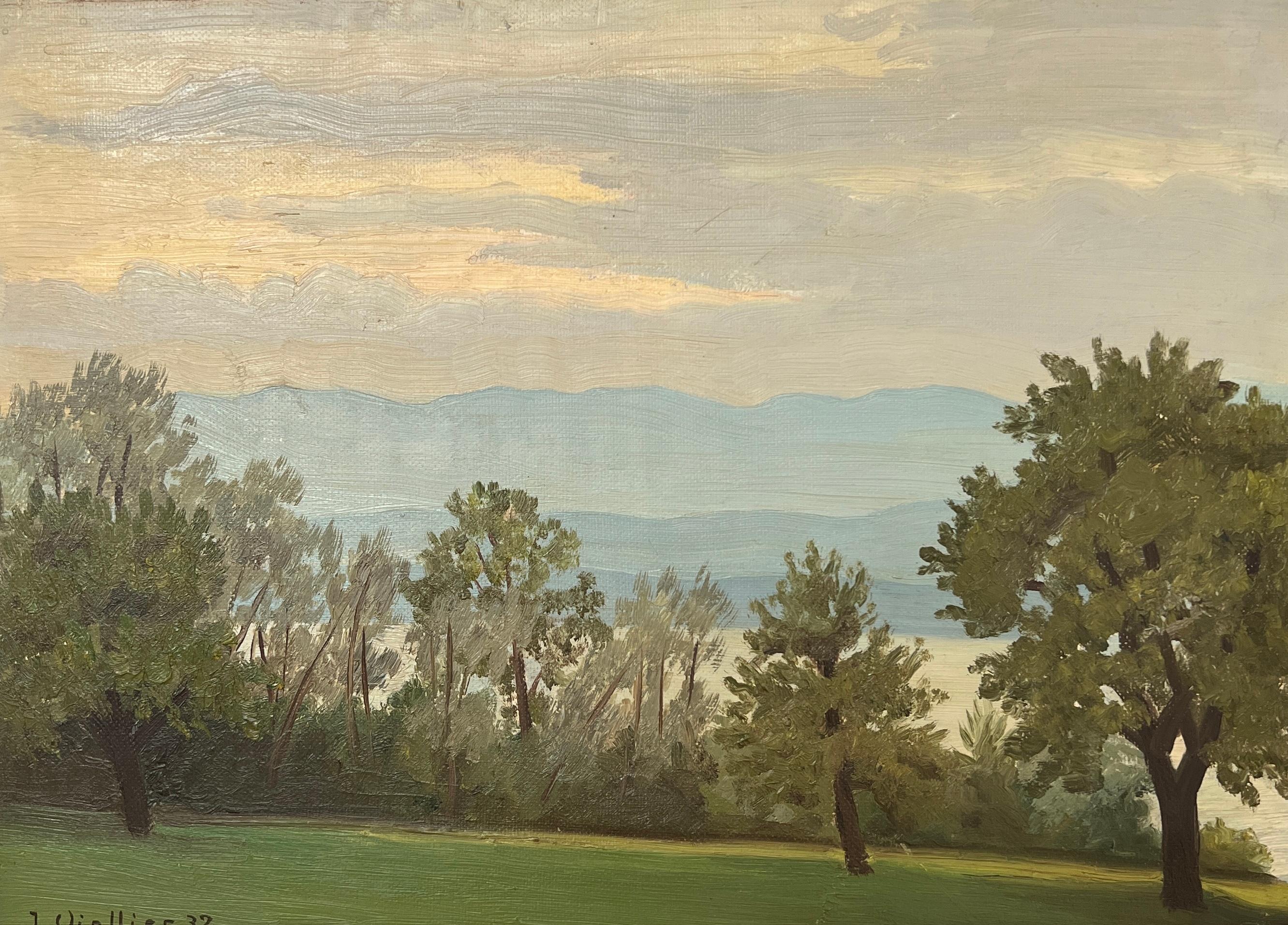 Landscape Painting de Jean Viollier - Las alturas de Cologny, Ginebra