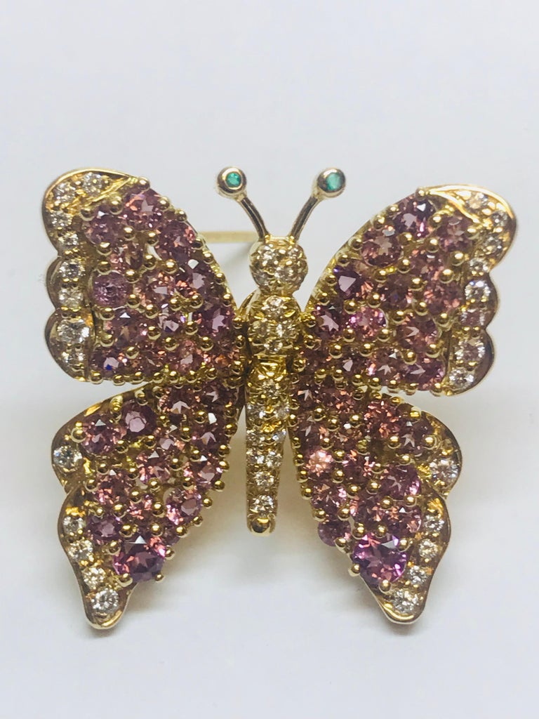 Jean Vitau 18 Karat Pink Garnet and Diamond Butterfly Brooch with ...