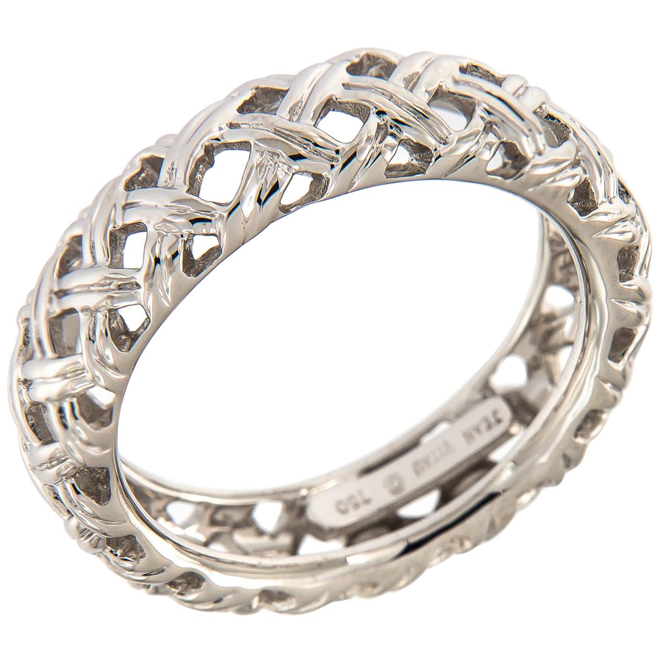 Jean Vitau 18 Karat White Gold Basket Weave Band Ring For Sale