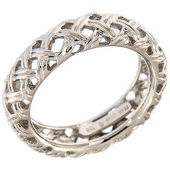 Jean Vitau Anillo de oro blanco de 18 quilates en tejido de cesta