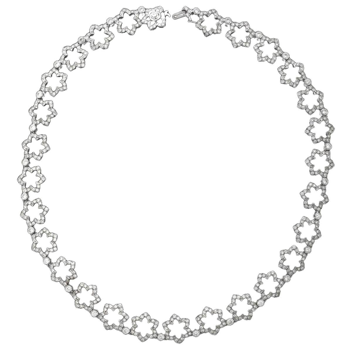 Jean Vitau 18 Karat White Gold Diamond Flower Necklace