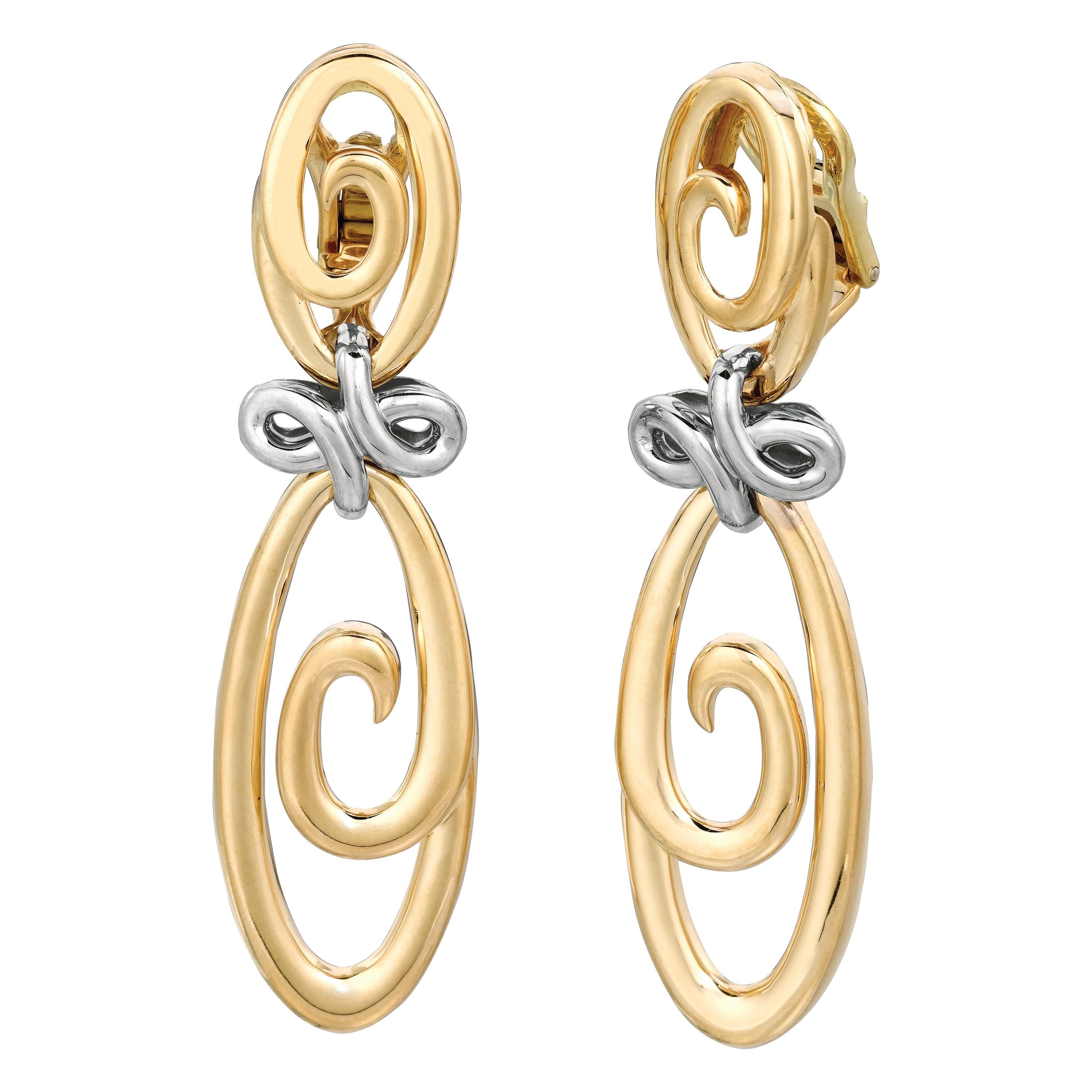 Jean Vitau 18 Karat Yellow and White Gold "Harmonie" Earrings For Sale