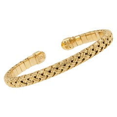 Jean Vitau 18 Karat Yellow Gold Basket Weave Flexible Cuff Bangle Bracelet