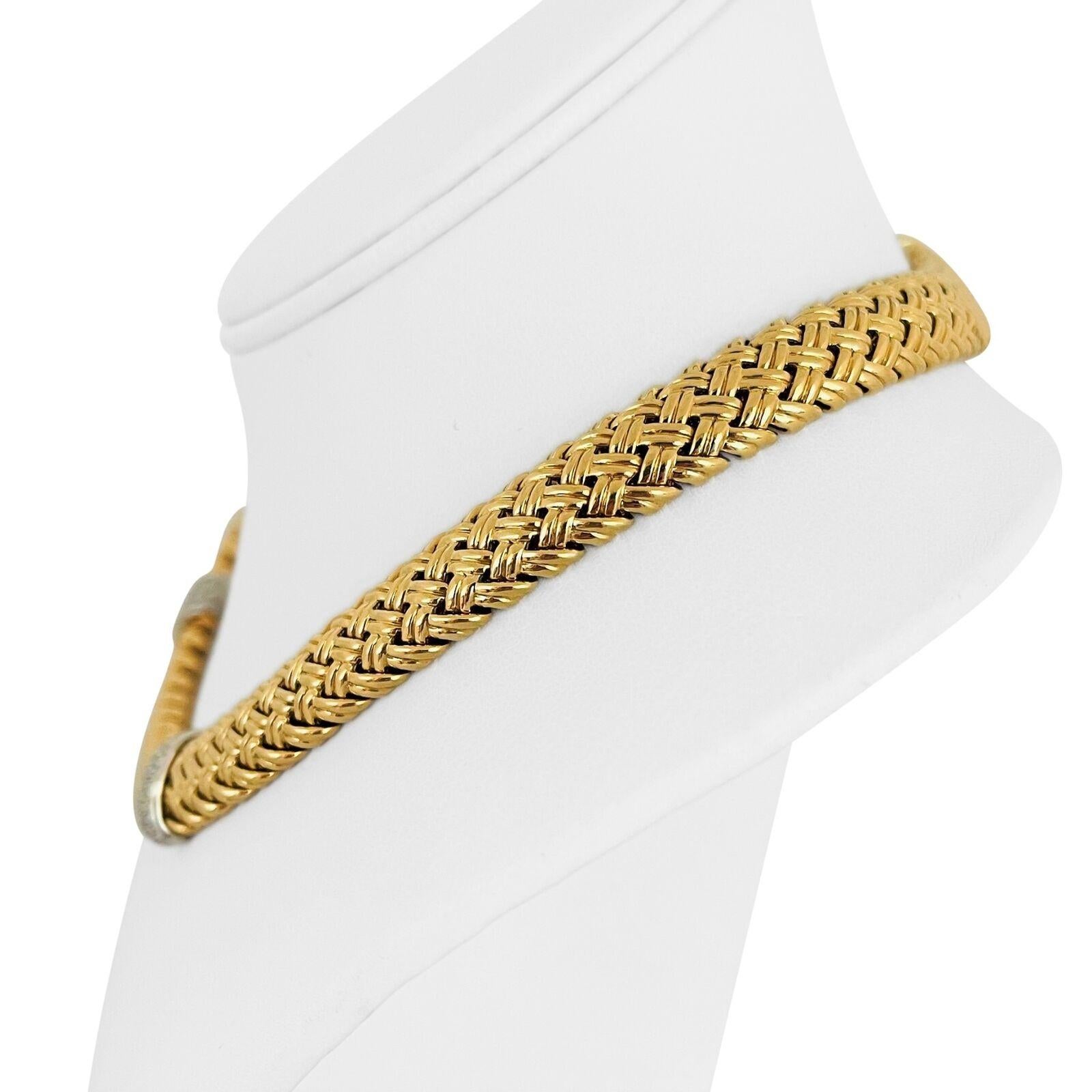 Jean Vitau 18k Yellow Gold Platinum & Diamond Heavy Basketweave Necklace 16.5