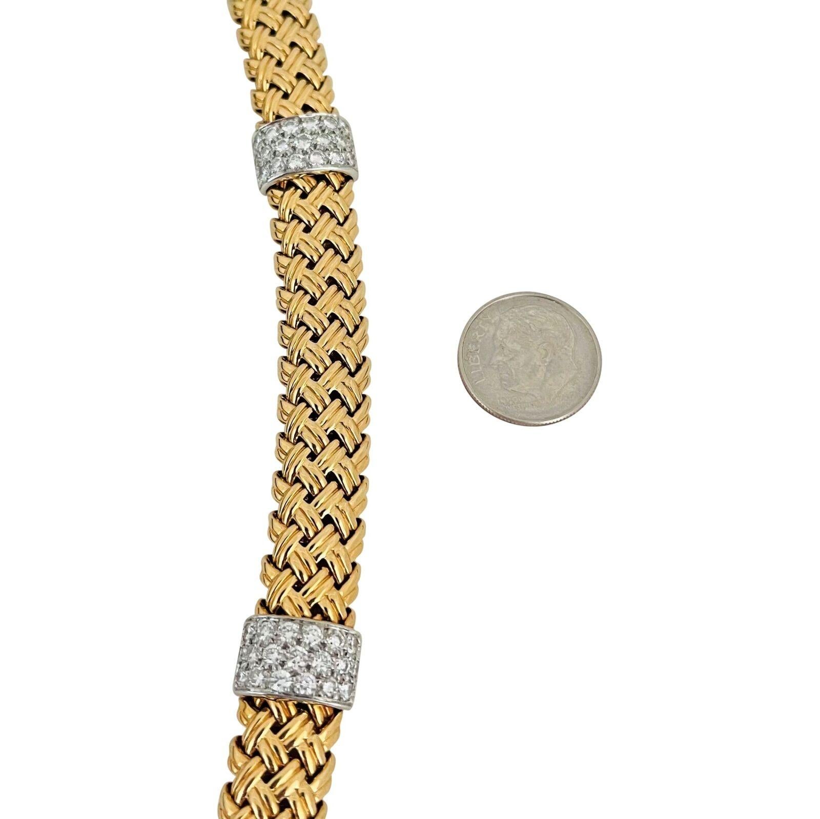 Women's Jean Vitau 18 Karat Yellow Gold Platinum & Diamond Heavy Basketweave Necklace
