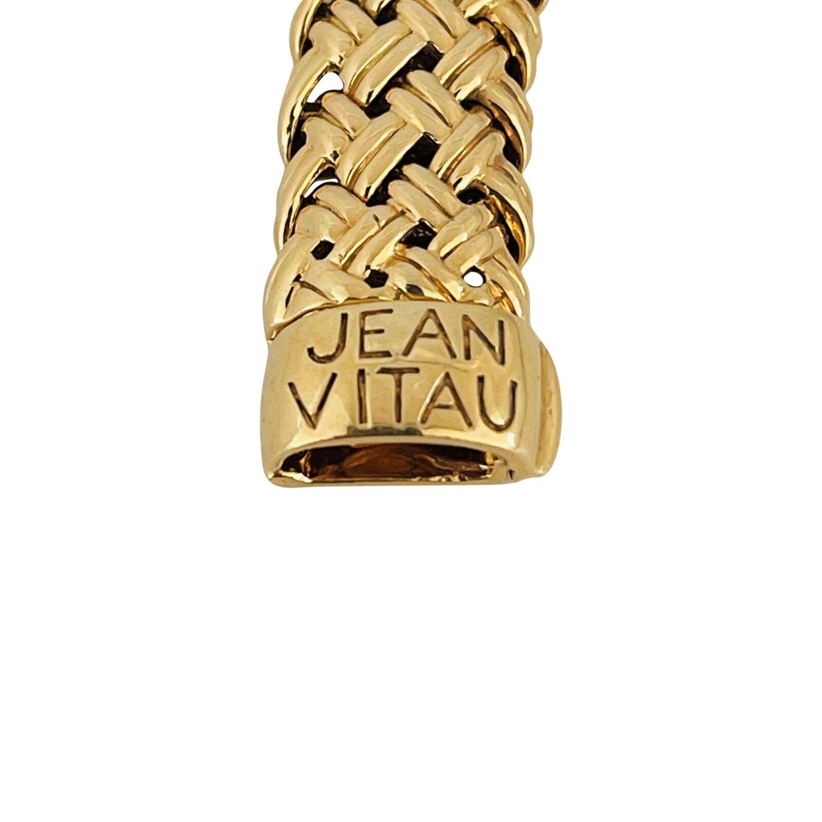 Jean Vitau 18 Karat Yellow Gold Platinum & Diamond Heavy Basketweave Necklace 2