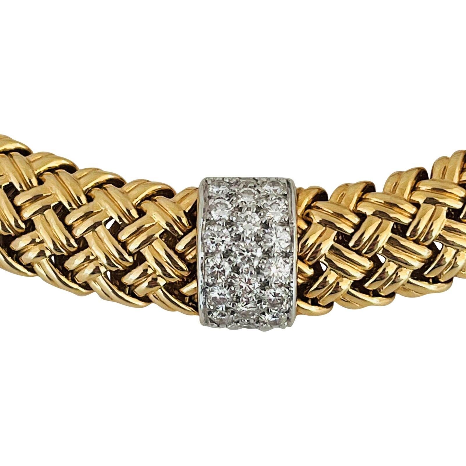 Jean Vitau 18 Karat Yellow Gold Platinum & Diamond Heavy Basketweave Necklace 4