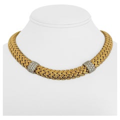 Jean Vitau 18 Karat Yellow Gold Platinum & Diamond Heavy Basketweave Necklace