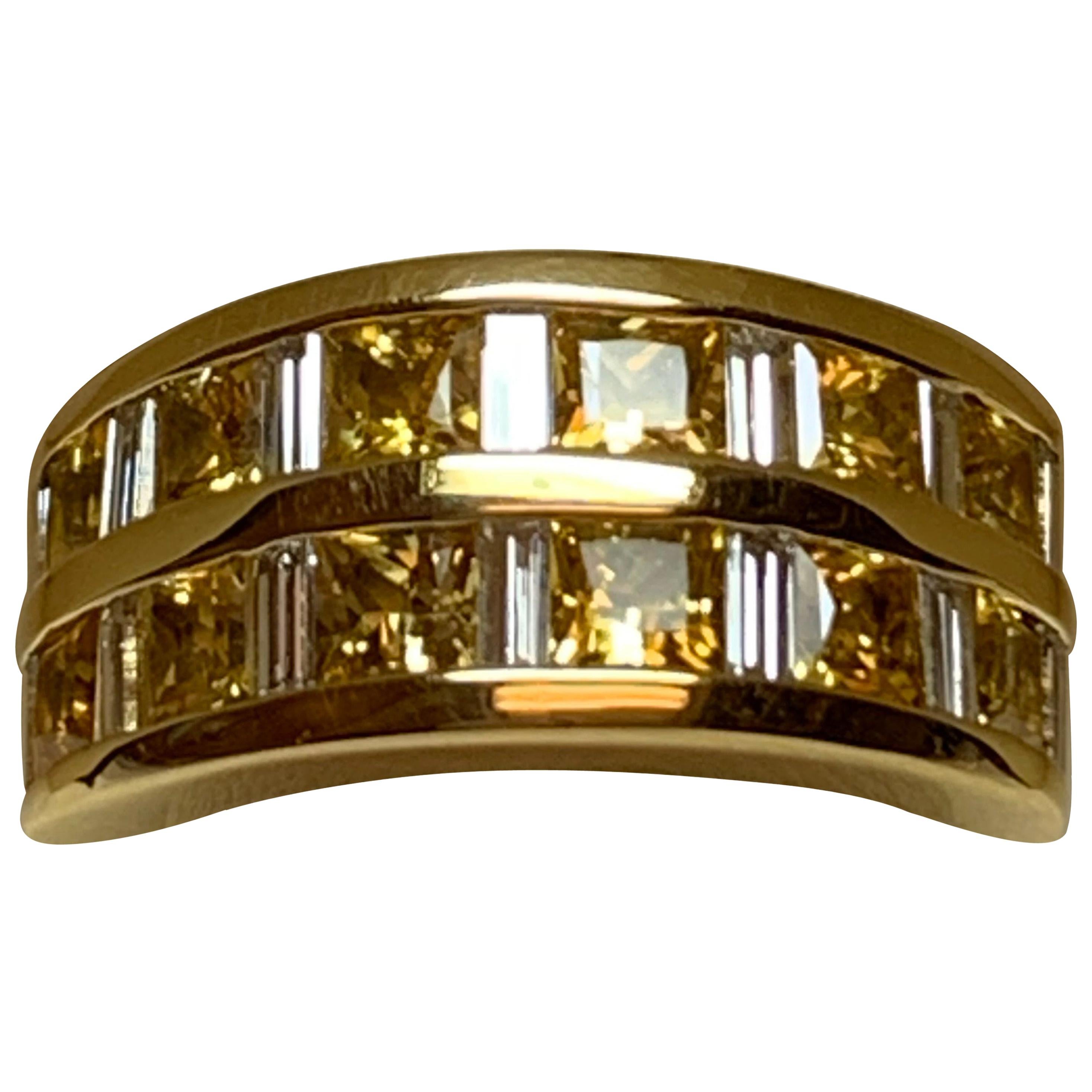 Jean Vitau 18 Karat Yellow Gold, Yellow Sapphire and Diamond Ring For Sale
