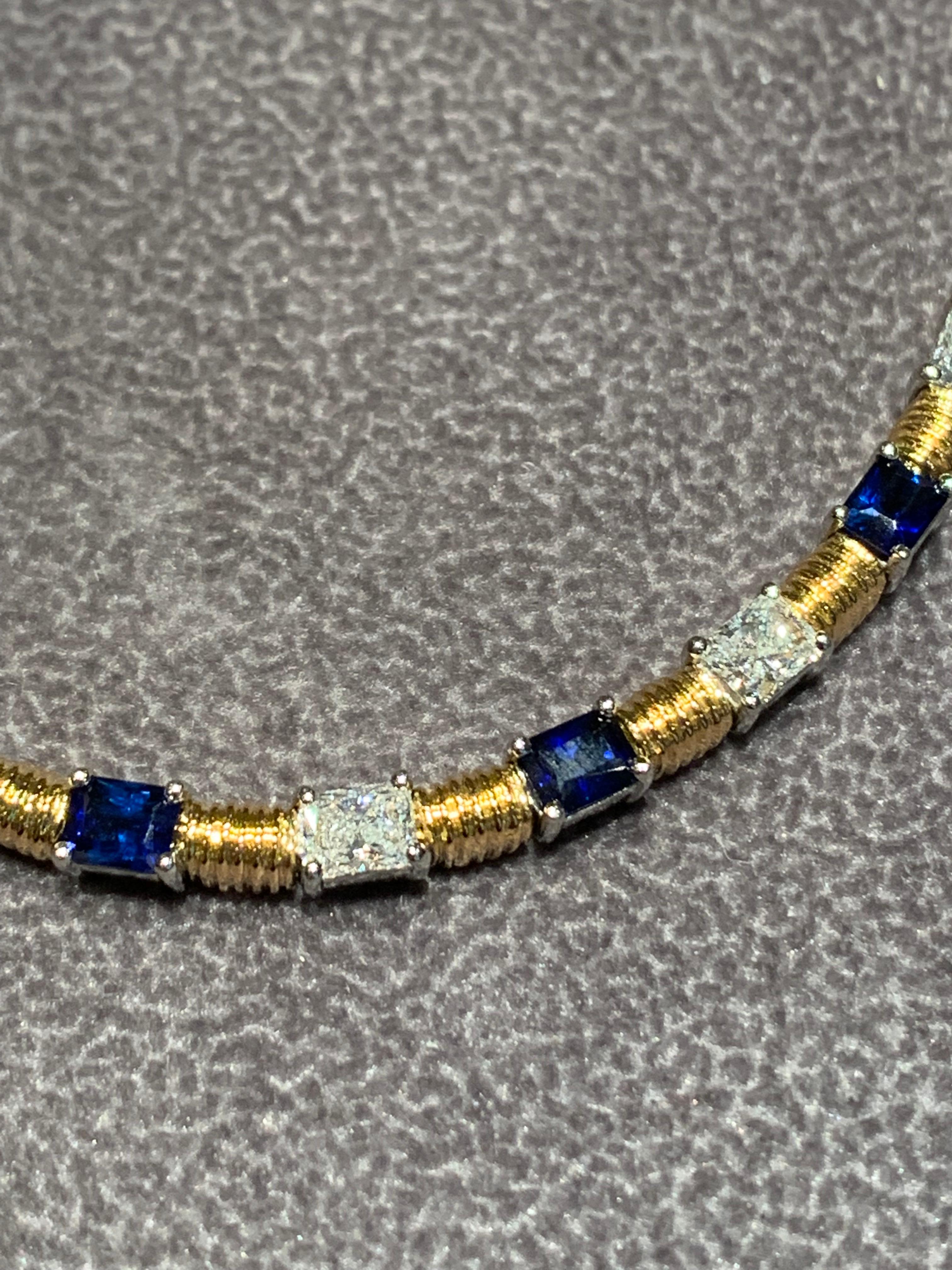 Modern Jean Vitau 18 Karat and Platinum Blue Sapphire and Diamond Necklace For Sale