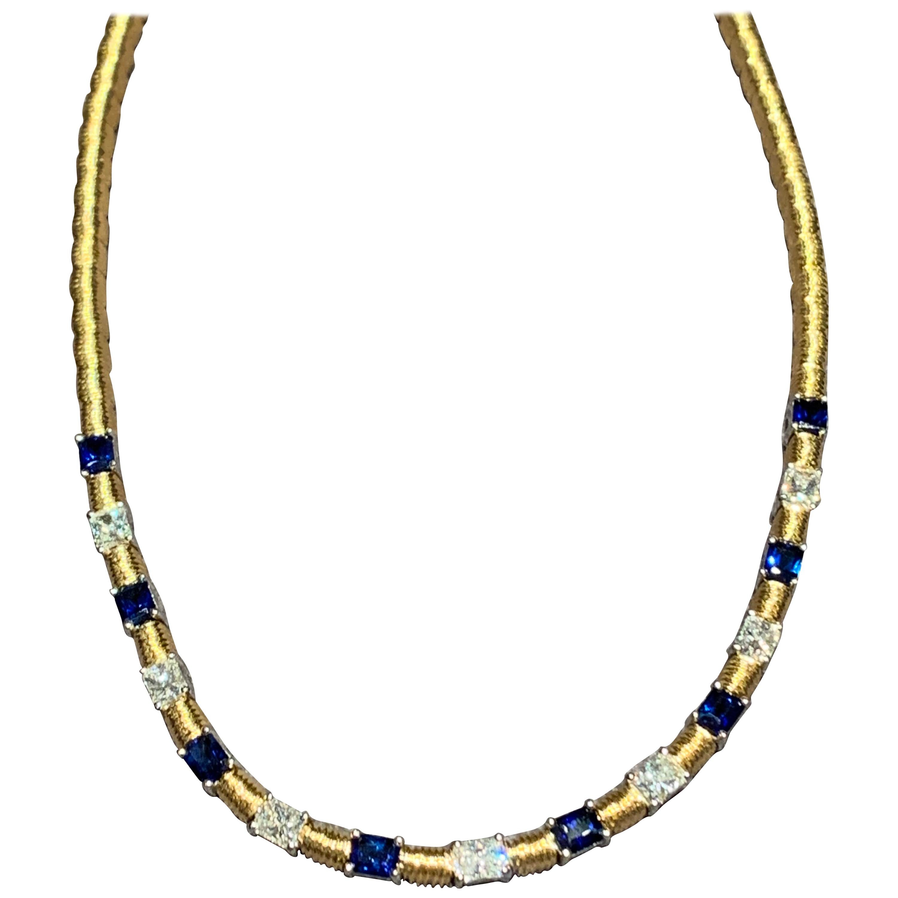 Jean Vitau 18 Karat and Platinum Blue Sapphire and Diamond Necklace For Sale