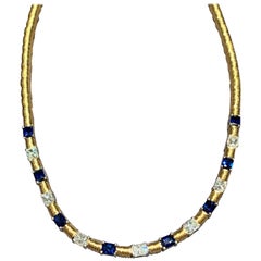 Jean Vitau 18 Karat and Platinum Blue Sapphire and Diamond Necklace