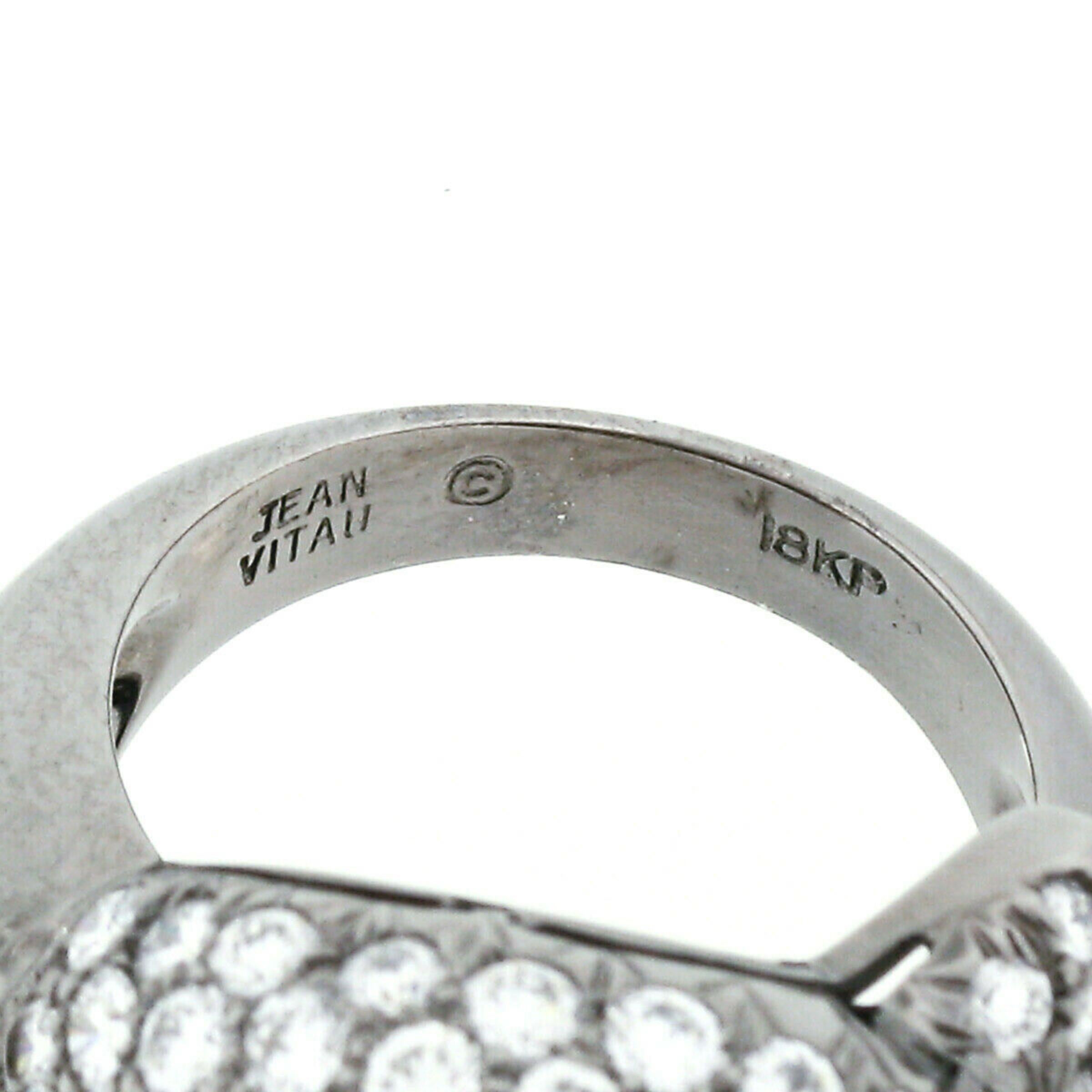 Jean Vitau 18k Black Gold Round Pearl & Diamond Bypass Statement Ring For Sale 5