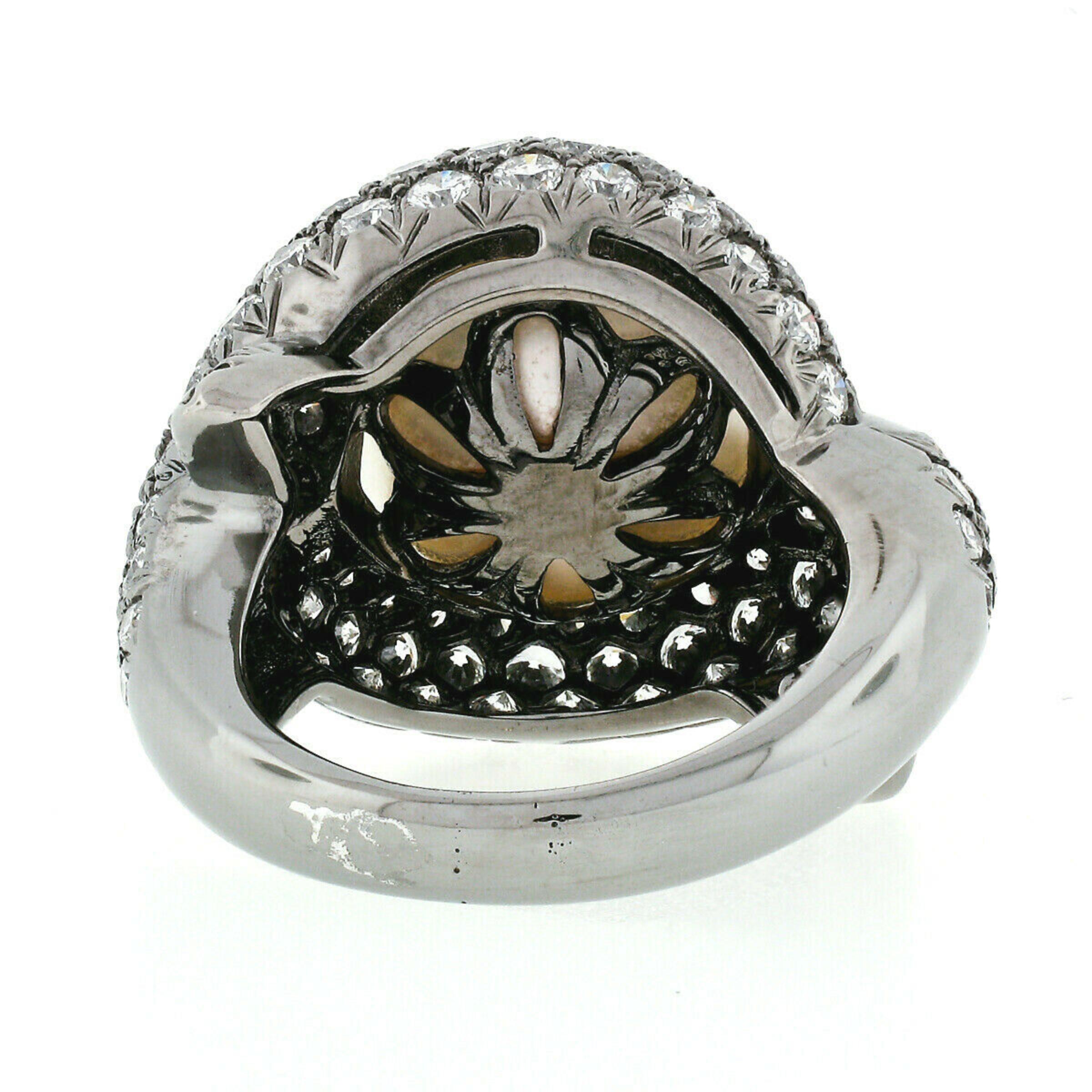 Jean Vitau 18k Black Gold Round Pearl & Diamond Bypass Statement Ring For Sale 4
