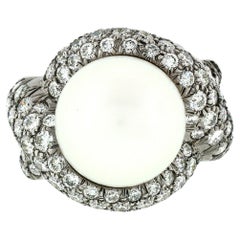 Jean Vitau Anillo de Oro Negro de 18k con Perla Redonda y Diamante en Bypass