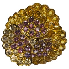 Jean Vitau 18 Karat Diamond, Yellow and Lavender Sapphire Pansy Flower Brooch