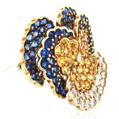 Jean Vitau, Stiefmütterchenbrosche, 18 Karat Gold Saphir Diamant
