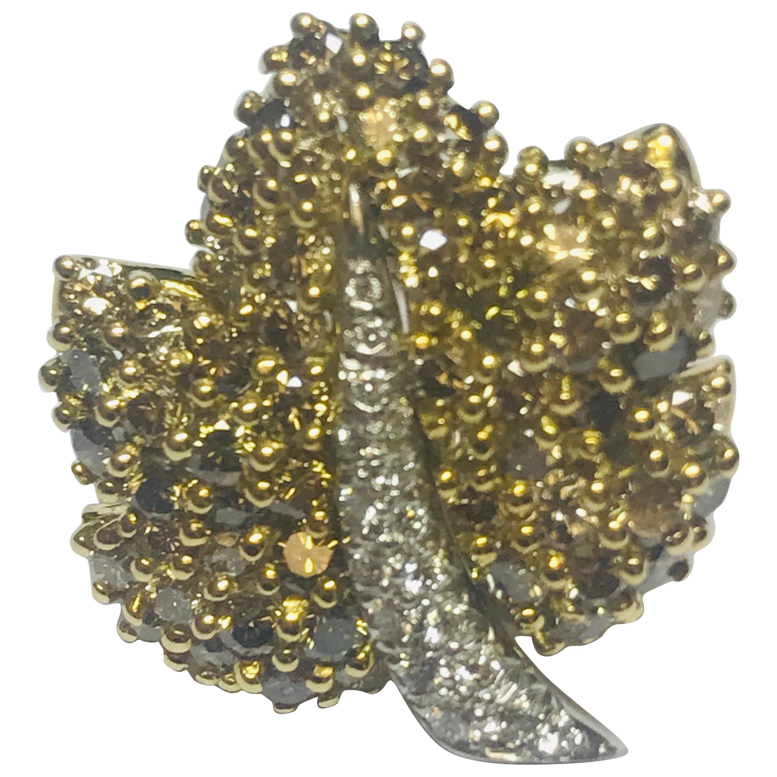 Jean Vitau 18 Karat Olive and White Diamond Maple Leaf Brooch For Sale