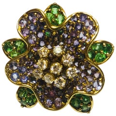 Jean Vitau 18 Karat Tsavorite, Purple Sapphire and Diamond Rhododendron Brooch