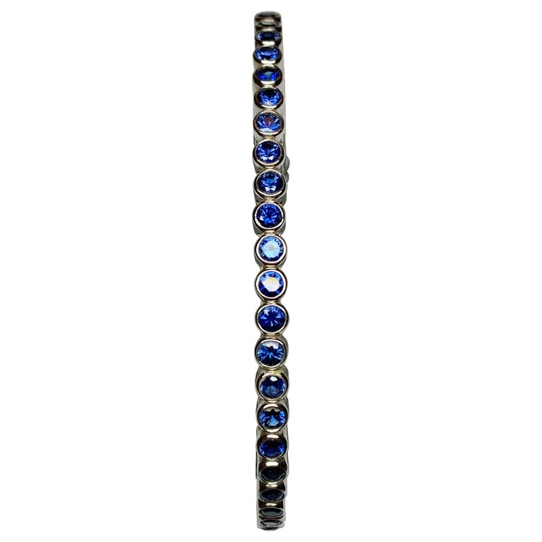 Jean Vitau 18 Karat White Gold Blue Sapphire Spring Bangle Bracelet For ...