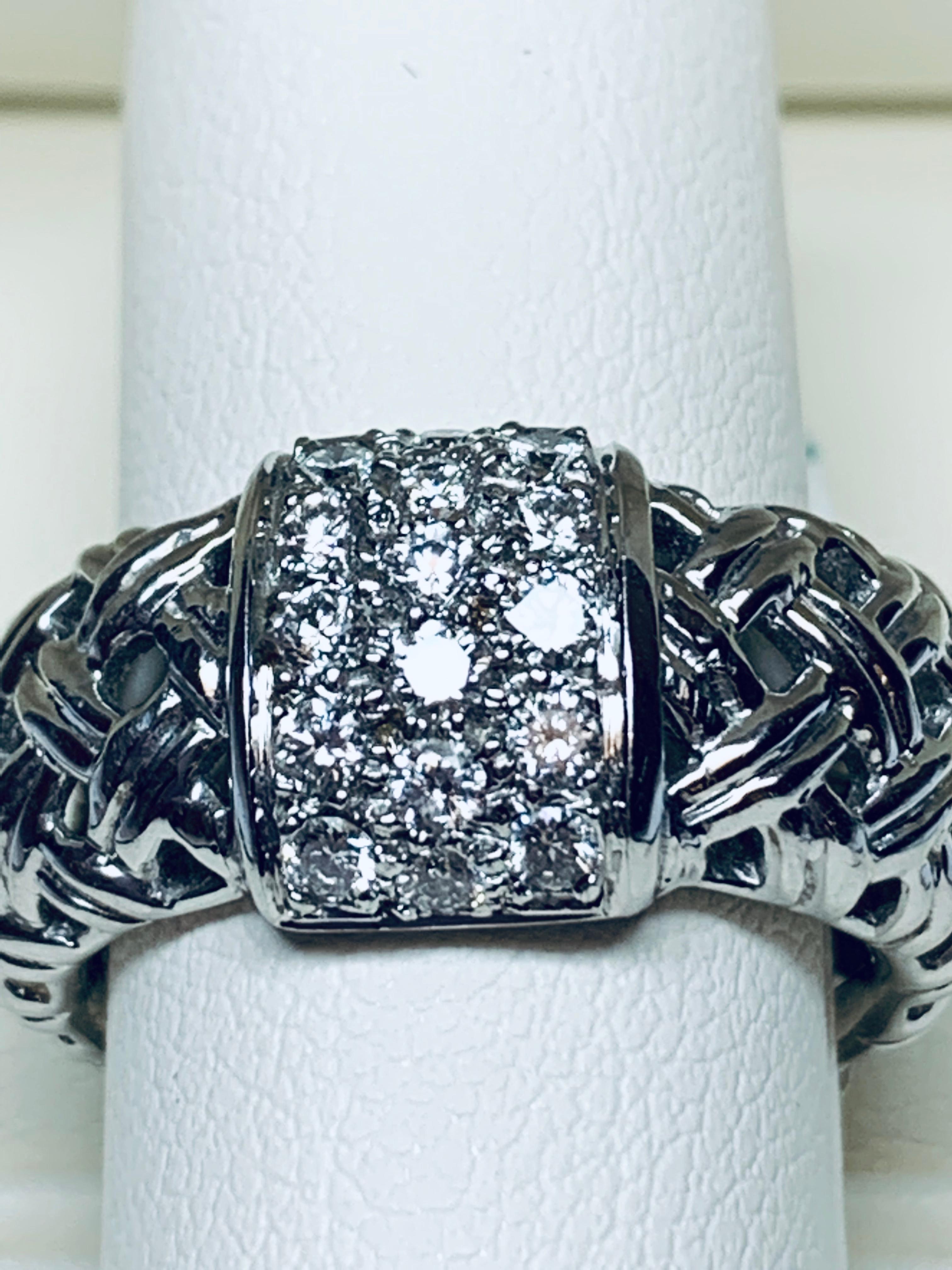 Modern Jean Vitau 18 Karat White Gold Braided Ring with Diamond Top
